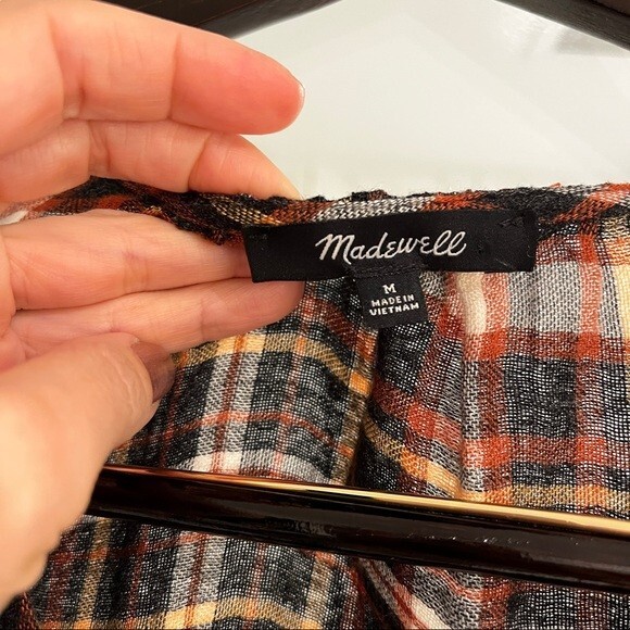 Madewell Gwen Plaid Ruffle Sleeve V-Neck Blouse Faded Rust M NWOT - Picture 8 of 13